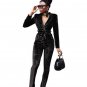 Winter Velvet Suit Womens Tracksuits Two Piece Sets Long Sleeve Turn Down Collared Jacket Tops + Lon