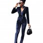 Winter Velvet Suit Womens Tracksuits Two Piece Sets Long Sleeve Turn Down Collared Jacket Tops + Lon