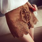 2016  Vintage high waist women Brown Black Suede Shorts mini faux leather suede short hollow out Tro