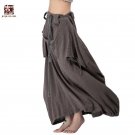 Jiqiuguer Women Cotton Linen Harem Pants Vintage Plus Size Solid Drawstring Zipper Loose Long Autumn