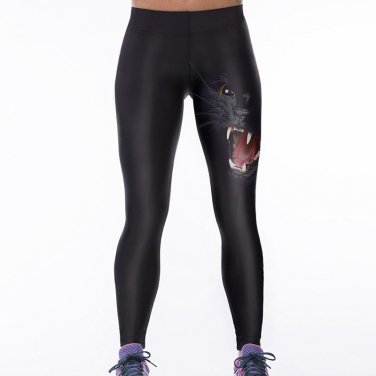 Black 3D Cat Print Leggings for Female Women\'s Plus Size Fashion Domineering Sporting Polyster Penc