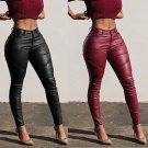 Hirigin Sexy Women\'s Stretch High Waist Pencil Pants Black Red Full Length Skinny PU Leather Leggin