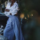 Blue Striped Tie Waist Culotte Pants Wide Leg Pants Scallop Hem Trousers With Belt 2017 Fall Mid Wai