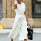 Sleeveless White Jumpsuits Women Autumn Loose Big Size Wide Leg Pants High Waist Calf Length Trouser