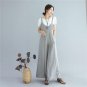 Linen Cotton Wide Leg Pants Adjustable Strap Overalls Rompers Soft Comfortable Suspender Trousers G0