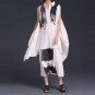 Print Pant Suits Female Sleeveless Single Breasted Asymmetrical Tops With Elastic High Waist Patchwo