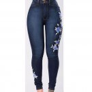 Embroidery Jeans Women Skinny Ripped Pants High Waist Stretch Slim Pencil Pants Denim Trousers
