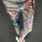 2017 spring new beauty printed sequins bronzing slim nine points jeans women skinny trousers