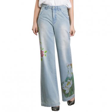 S-6XL plus size Flare jeans Spring and summer thin loose micro-horn wide leg printing cowboy big siz