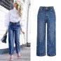 Loose Embroidered Flares Wide Leg Pants Women High Waist Fashion Pearl Nail Bead Jeans Femme Persona