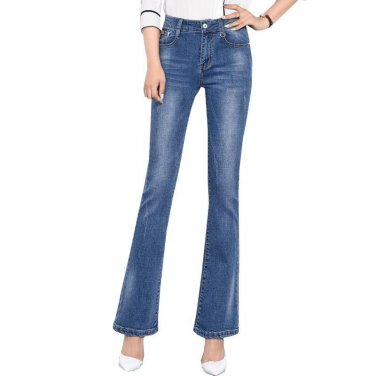 Extra Long Denim Trousers 2017 plus Size 26-40 flared jeans Pants Blue Slim Mid Waist bell bottom Je