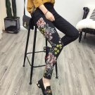 Embroidery Washed Denim Jeans Pockets Pants Casual Women Black Trousers