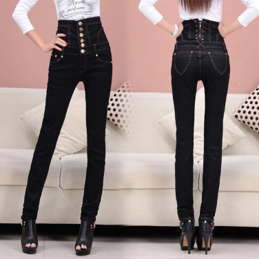 6XL Plus Size Jeans Women 2017 New European Style Skinny Show Thin High Waist Pencil Pants Women Bla