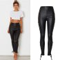 2017 Autumn High Waist PU Trousers Women Side Stripe Leather Black Push Up Pencil Pants Mujer Englan