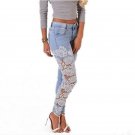 2017 Women Fashion Side Lace Jeans Hollow Out Skinny Denim Jeans Woman Pencil Pants Patchwork Trouse