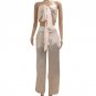 New 2017 Fashion Women Solid Color Lace Up Tube Top Crop Top High Waist Trouser Two Piece Set