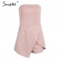 Simplee Strapless leather suede jumpsuit romper Women slim pink winter irregular short playsuit Eleg