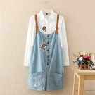 autumn winter new funny female  cats embroidery pattern denim jeans overalls women suspenders wide l