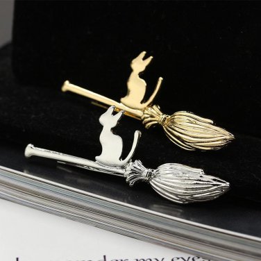 New Cartoon Magic Broom Cat Golden Silver Hair Clips and Pins Barrettes Hairgrips  Women Headwear Ha