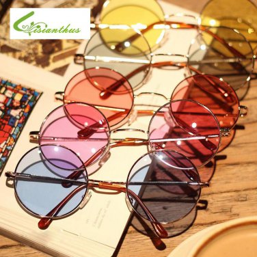 Women Multi-Color Round Sunglasses Golden Frame Glasses Shades Hippie Lennon Vintage Steampunk Unise