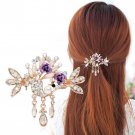 Luxury plating Golden hollow Hair claw Clips Flowers Crystal Crab claw hairpins Pendant with claw cl