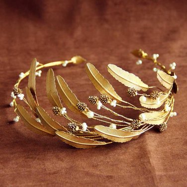 Retro Baroque Crown Bride Headdress Headband Hair Accessories Golden Leaf Tiara Gold Headwear Vintag
