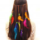Fashion Bohemia Colorful Feather Beads Tassels Golden Brown Rope Women Headbands Hair Ribbons Hair A