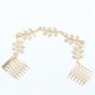 Golden Metallic Branch Leaf Linked Double Hair Comb  Women Headwear Fashion Headbands