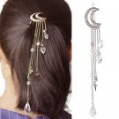 LNRRABC Golden Silvery Women Crystal Moon Long Tassels Hair Clips Charming Hair Accessories