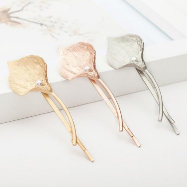 Beautiful Calla Lily Flower Simulated Pearl Golden Silver Metallic Hair Clips and Pins Plant Barrett