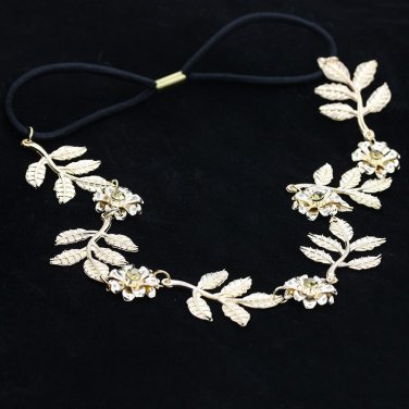 New Golden Metallic Leaf Rose Flower Linked Fancy Crystal Headbands Hairbands Women Headwear Hair Ac