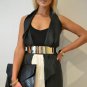2017 Drop Shipping Lady Band Women Elastic Mirror Golden Metal Waist Belt Metallic Bling Plate Wide