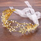Golden Hairbands Wedding Tiara Pearl Wedding Crown with Golden Leaves Bridal Hair Accessories Headwe
