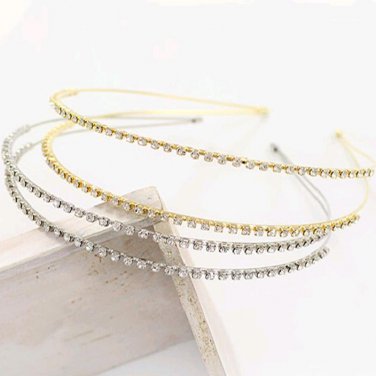 Small Shiny Crystal Thin Double Metallic Hairbands Headbands Golden Silver Headwear  Women