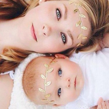 1set 2017 New Mom and Me Gold Silver Leaf Headband Set For Hair accessories Peace Olive Branch Cute 