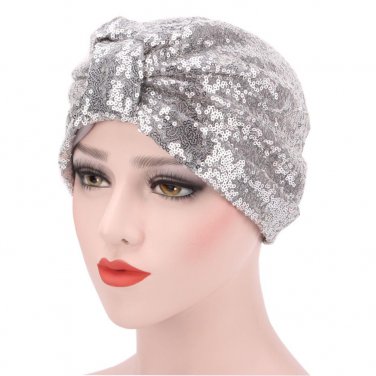 Punk Fashion Silver Color Sequin Women Warp Headwear Headwrap African Head wrap Twist Hair Band Blac
