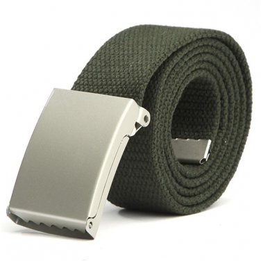 Herren Damen Waist Belt Silver Metal Buckle Canvas Waistband Strap