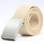 Herren Damen Waist Belt Silver Metal Buckle Canvas Waistband Strap
