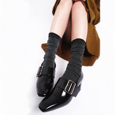 Japanese Novelty Glitter Gold Silver Color Silk Thin Knee Socks Retro Bling Women Candy Color Solid 