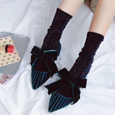 2017 New Winter Autumn Chic  Striped Velvet Silver Knee-socks  Women Female Glitter Elastic Vintage 