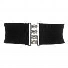 Good Quality Women Ladies Girls Fashion Stretchy Belts Silver Wide Metal Hook Design Solid Elastic W