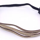 Vintage Bohemian Ethnic Multiple Layer Brown Fabric With Silver Metal Stone Handmade Elastic Headban
