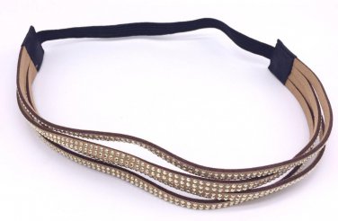 Vintage Bohemian Ethnic Multiple Layer Brown Fabric With Silver Metal Stone Handmade Elastic Headban