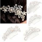 1pcs Silver Rhinestone Flower Hair Comb Clip Jewelry Pearls For Bridal Wedding party Headwear