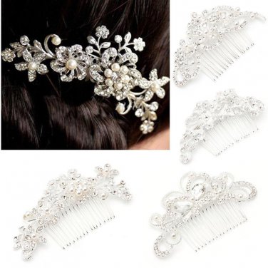 1pcs Silver Rhinestone Flower Hair Comb Clip Jewelry Pearls For Bridal Wedding party Headwear