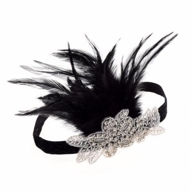 Silver crystal beaded sequined hair bring century 20 s retro gates than black feather headdress