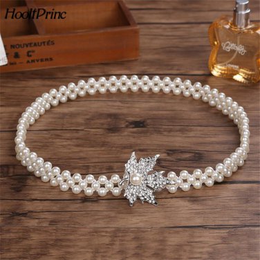 HooltPrinc New Fashion Small silver Buckle Inlaying Rhinestone Pearl Elastic Belts For Women all-mat