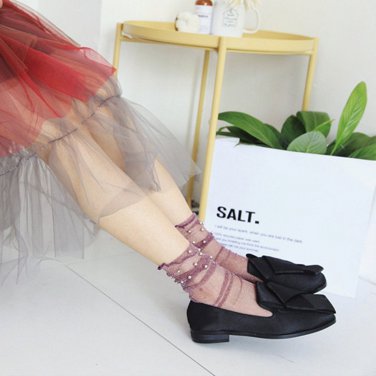 Hot Glitter Mesh Silver Beads Sock Women Shiny Harajuku Soft Ankle Socks Funny Transparent Gauze Fis