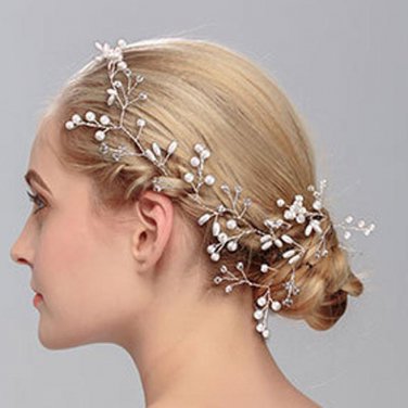 1PC Women Silver Wedding Pearls Hairpins Crystal Vine Bridal Head Wear Hair Accessories Diamond Head