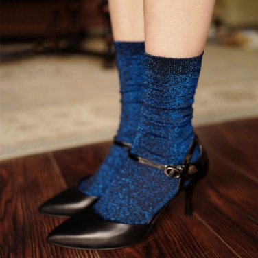Gold Silver Bling Bling Women Socks Fashion Original Brand Design Glitter Shining Heap Pile Socks Hi